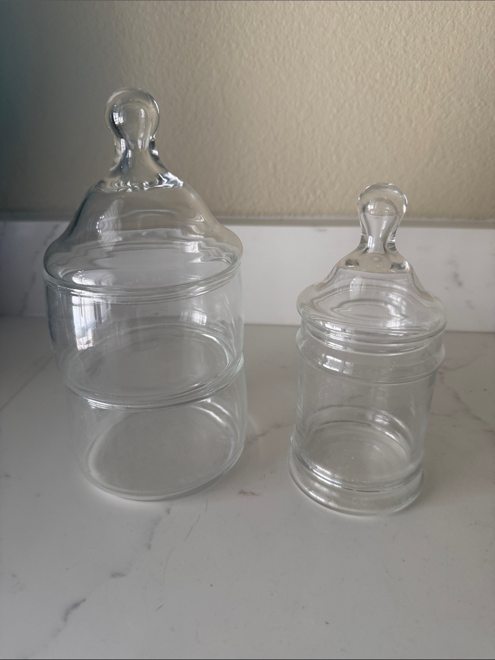 Vintage Glass Apothecary Jars with Lids Set of 2